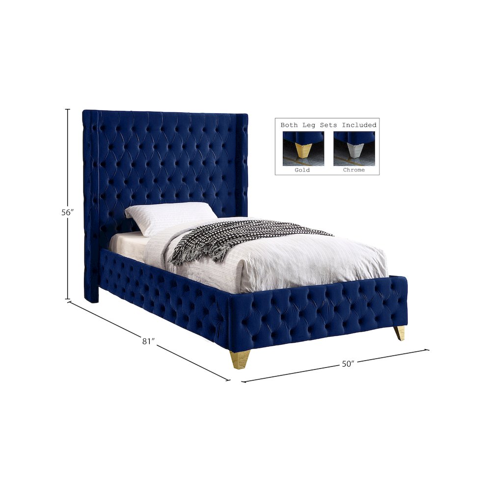 Savan Navy Velvet Twin Bed