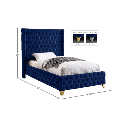 Savan Navy Velvet Twin Bed