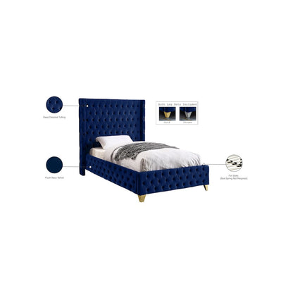 Savan Navy Velvet Twin Bed