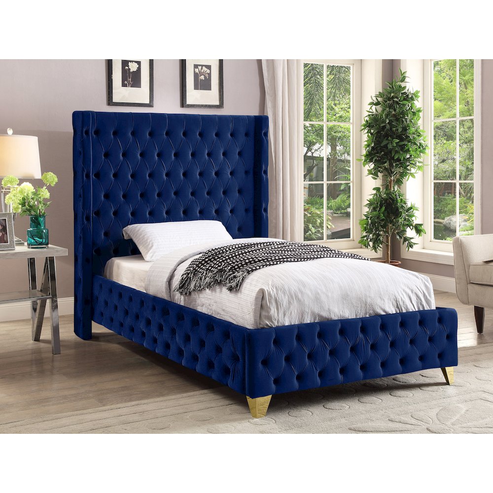 Savan Navy Velvet Twin Bed