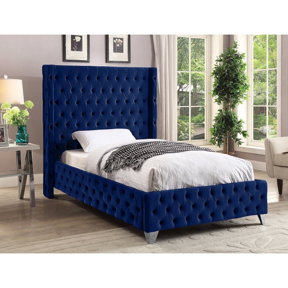 Savan Navy Velvet Twin Bed