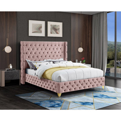 Savan Pink Velvet Full Bed