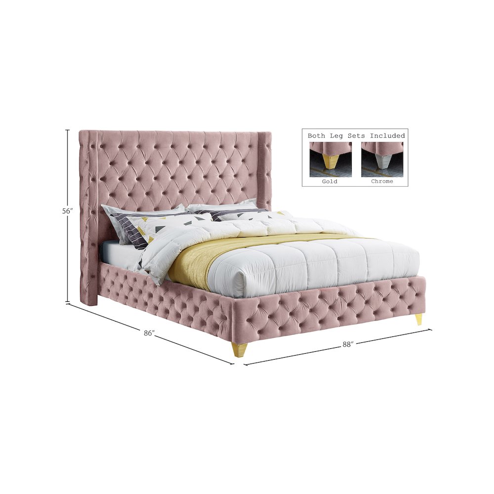 Savan Pink Velvet King Bed