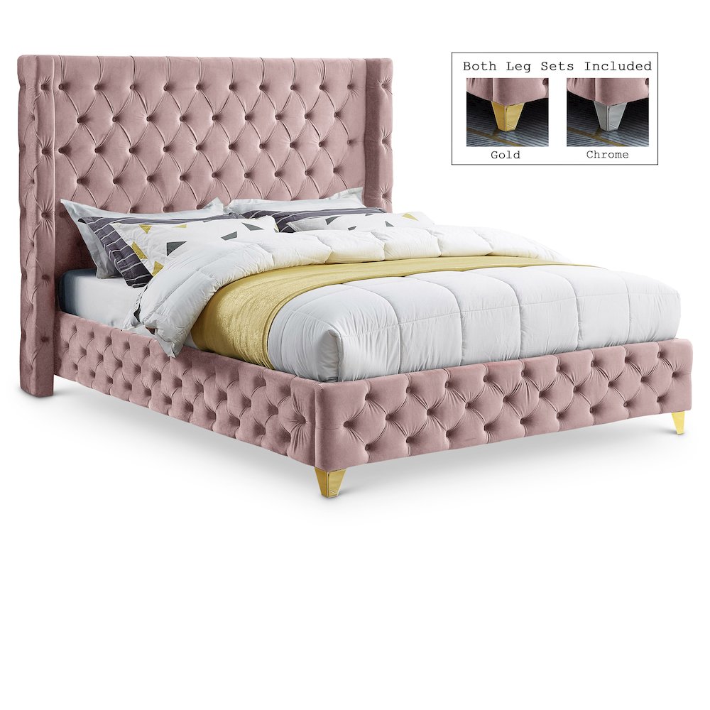 Savan Pink Velvet King Bed
