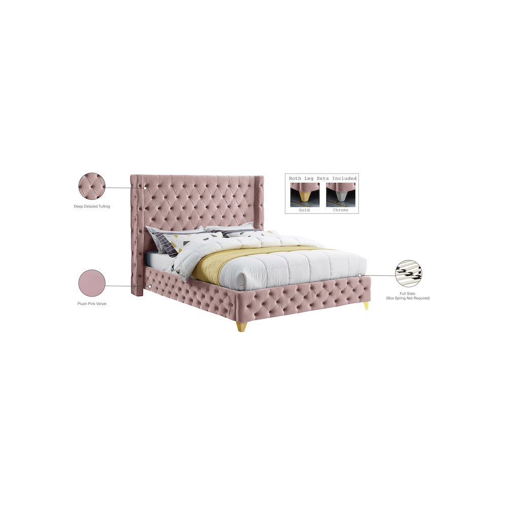Savan Pink Velvet Queen Bed