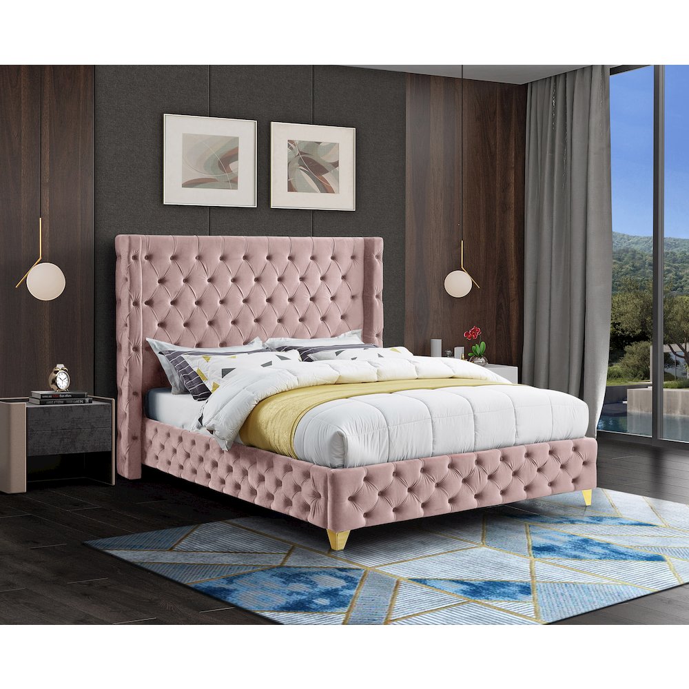 Savan Pink Velvet Queen Bed