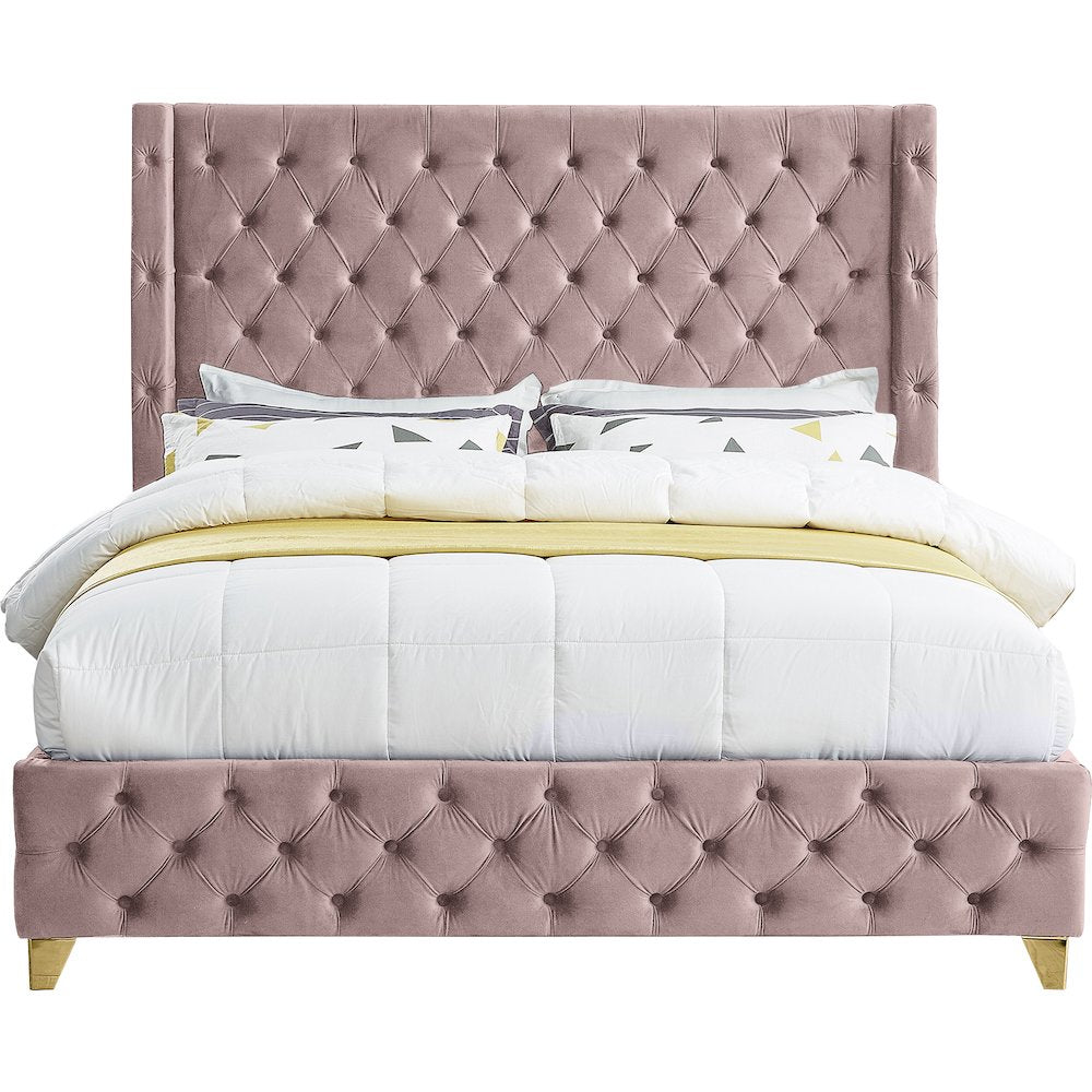 Savan Pink Velvet Queen Bed