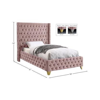 Savan Pink Velvet Twin Bed