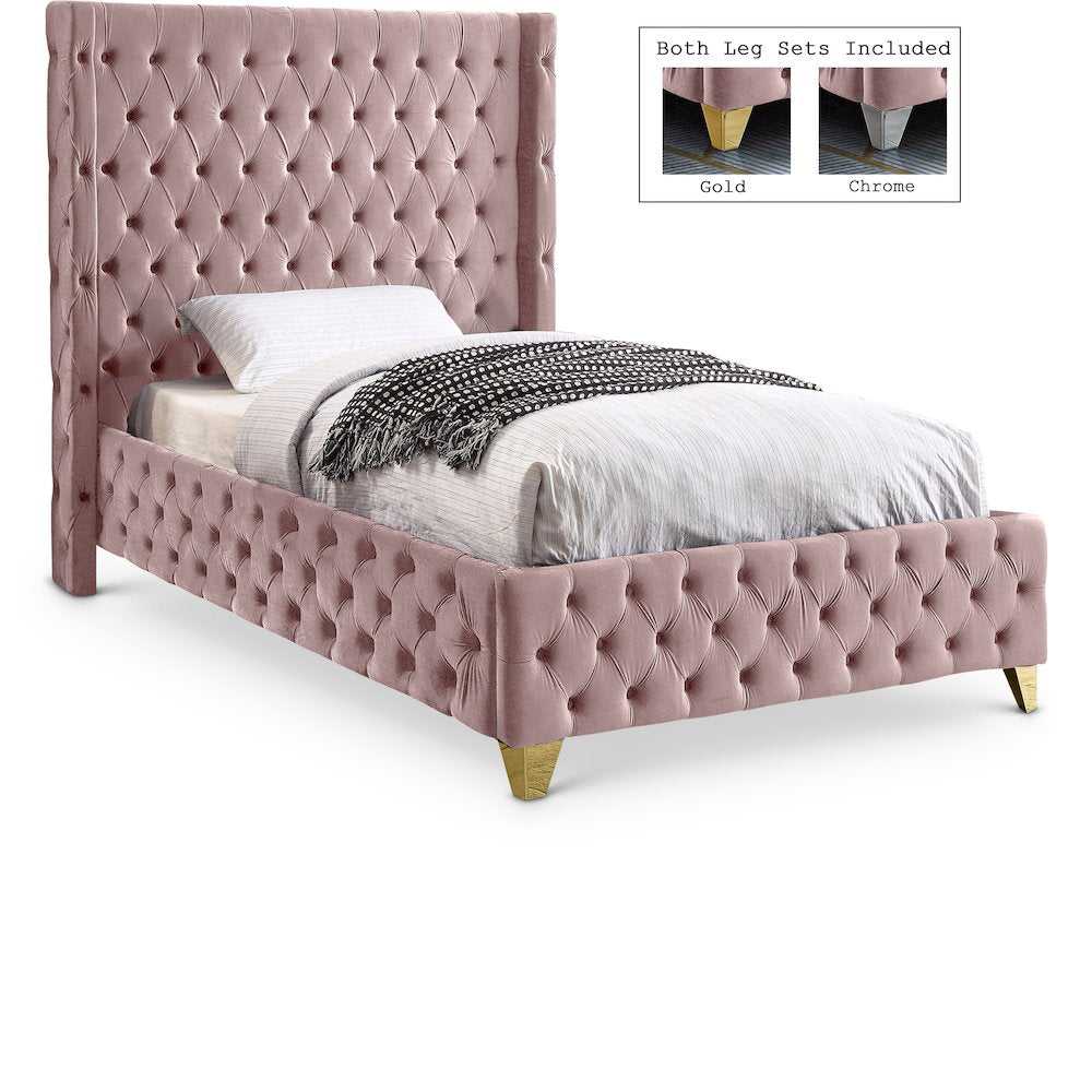 Savan Pink Velvet Twin Bed