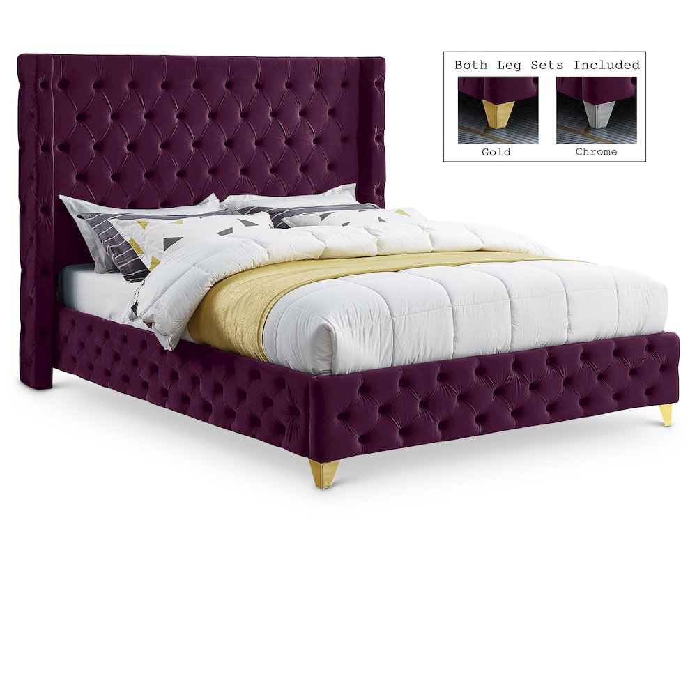 Savan Purple Velvet Full Bed
