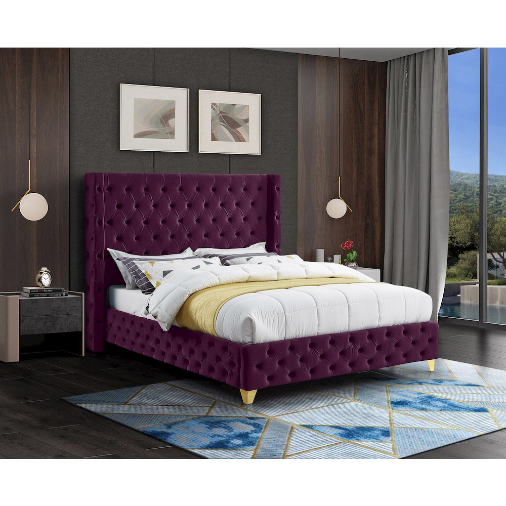 Savan Purple Velvet King Bed