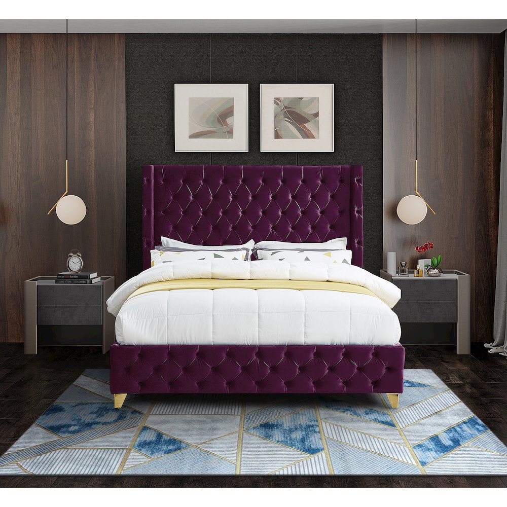 Savan Purple Velvet King Bed