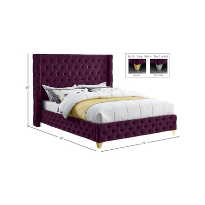 Savan Purple Velvet Queen Bed