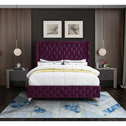 Savan Purple Velvet Queen Bed
