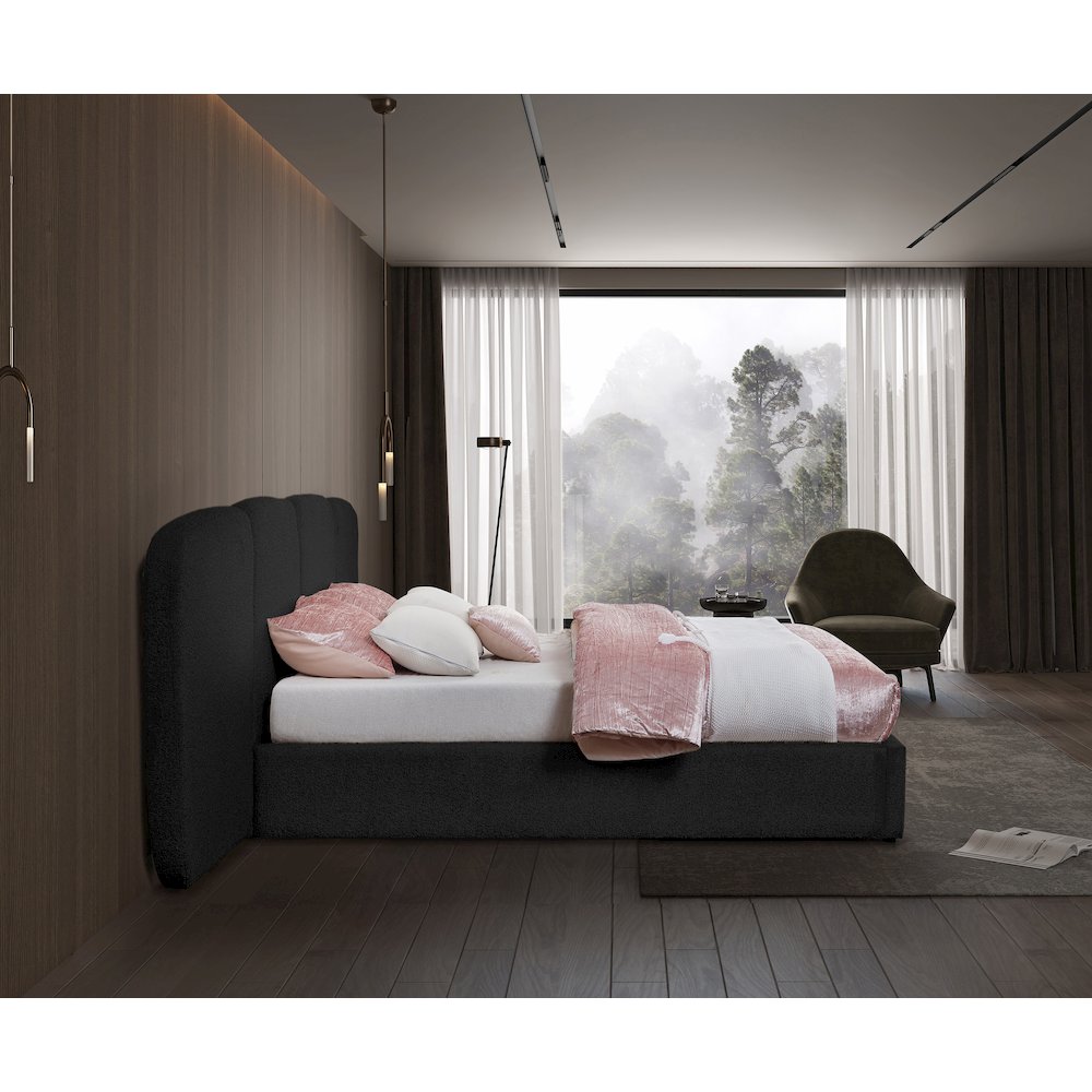 Shiloh Black Boucle Fabric Queen Bed