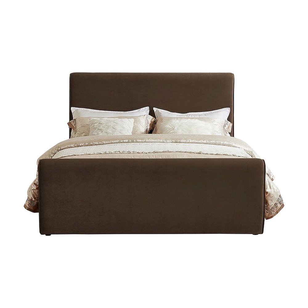 Sloan Velvet Upholstered Platform Bed with Panel Headboard, Brown Velvet, Full