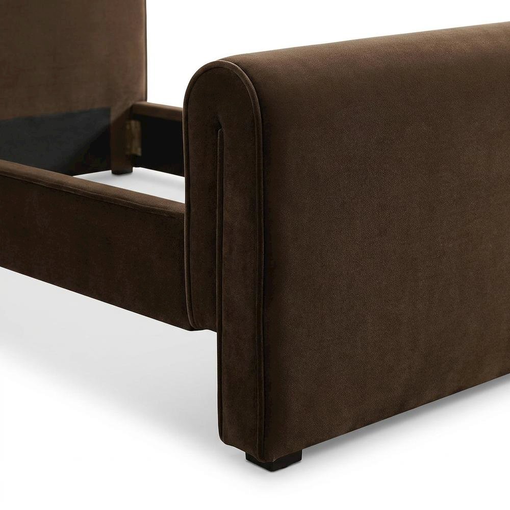Sloan Velvet Upholstered Platform Bed with Panel Headboard, Brown Velvet, Full