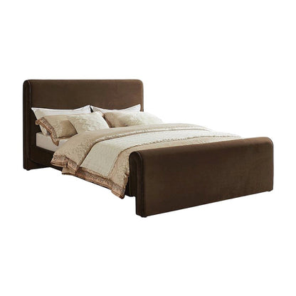 Sloan Velvet Upholstered Platform Bed with Panel Headboard, Brown Velvet, Queen