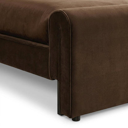 Sloan Velvet Upholstered Platform Bed with Panel Headboard, Brown Velvet, Queen