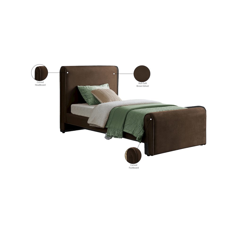 Sloan Brown Velvet Twin Bed