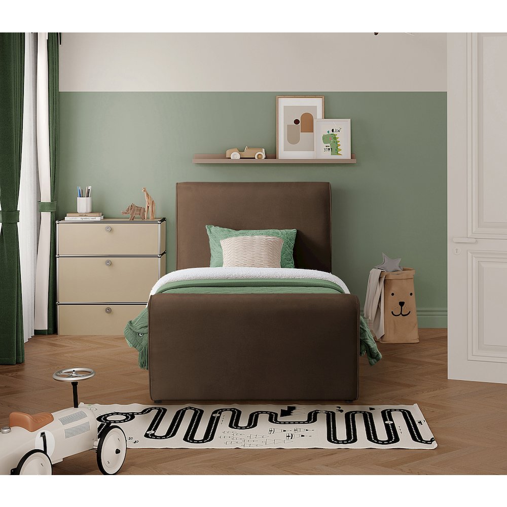 Sloan Brown Velvet Twin Bed