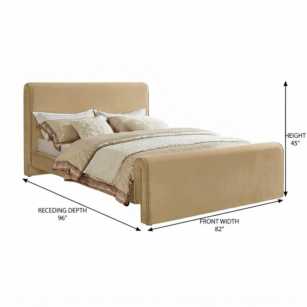 Sloan Velvet Upholstered Platform Bed with Panel Headboard, Camel Velvet, KIng