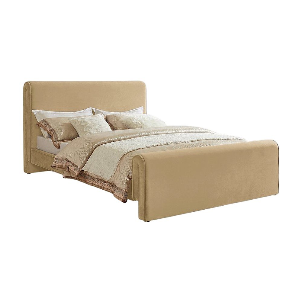Sloan Velvet Upholstered Platform Bed with Panel Headboard, Camel Velvet, KIng