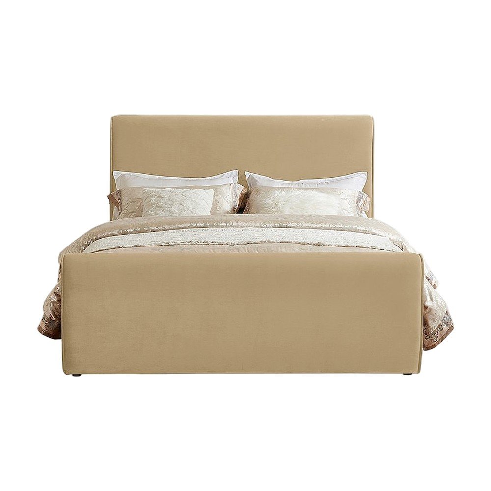 Sloan Velvet Upholstered Platform Bed with Panel Headboard, Camel Velvet, KIng