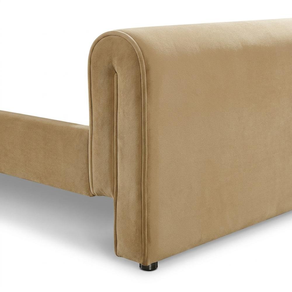 Sloan Velvet Upholstered Platform Bed with Panel Headboard, Camel Velvet, KIng