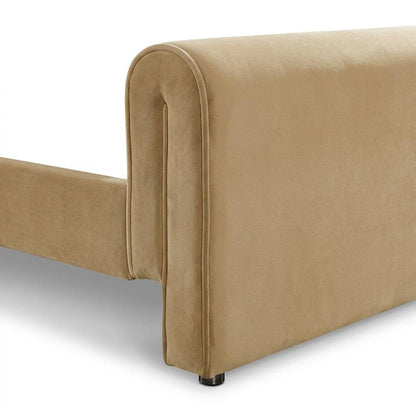 Sloan Velvet Upholstered Platform Bed with Panel Headboard, Camel Velvet, KIng