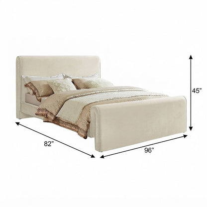 Sloan Velvet Upholstered Platform Bed with Panel Headboard, Cream Velvet, King