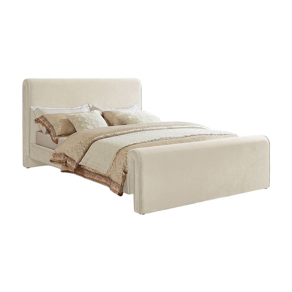 Sloan Velvet Upholstered Platform Bed with Panel Headboard, Cream Velvet, King