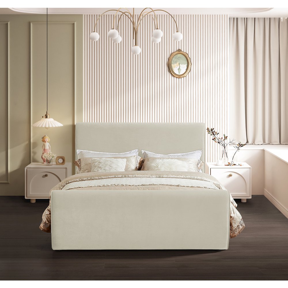 Sloan Cream Velvet Queen Bed