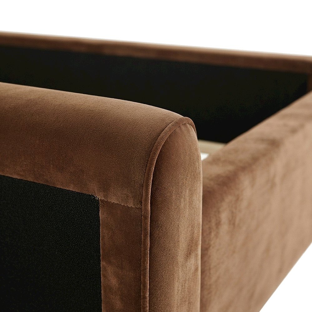 Sloan Velvet Upholstered Platform Bed with Panel Headboard, Saddle Velvet, King