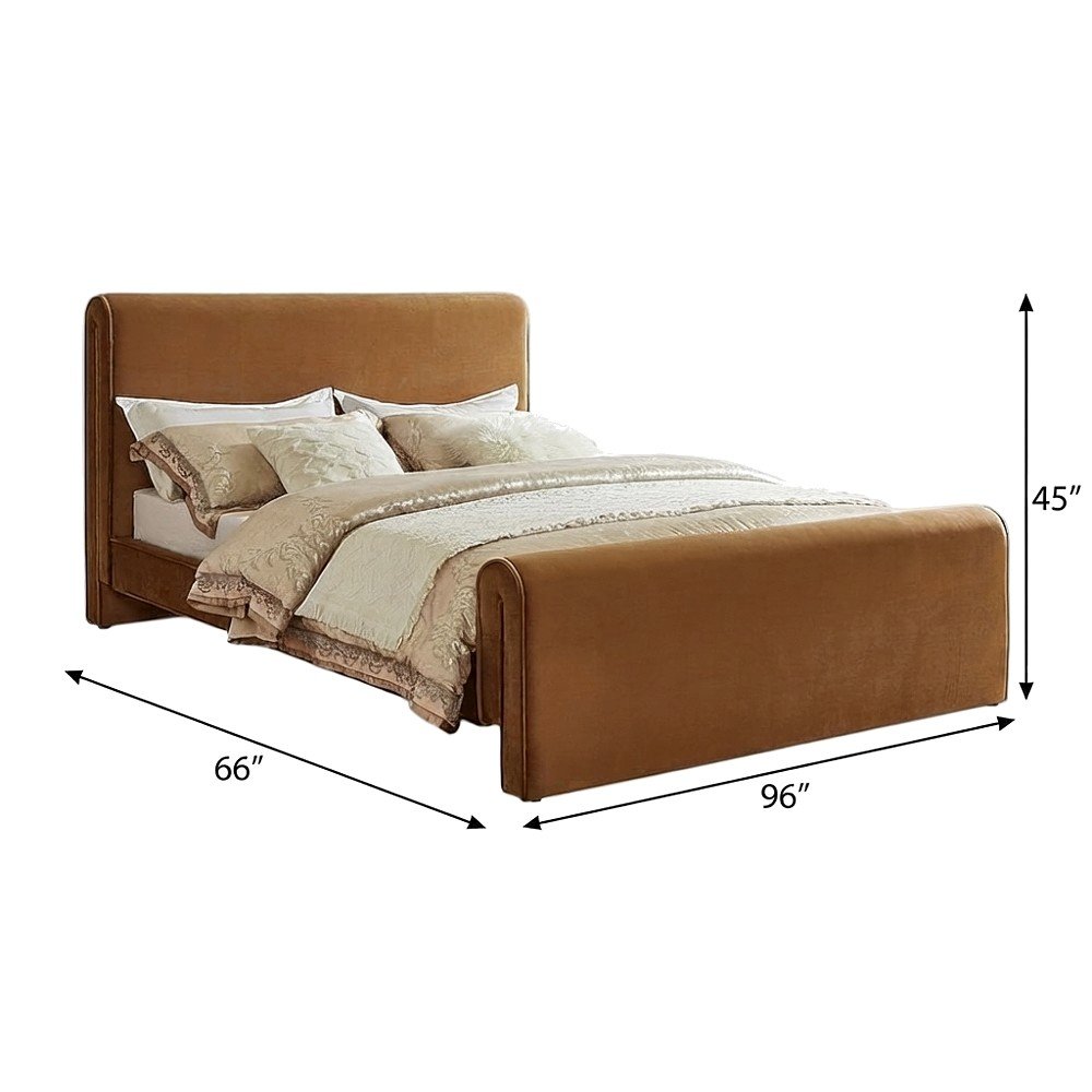 Sloan Velvet Upholstered Platform Bed with Panel Headboard, Saddle Velvet, Queen