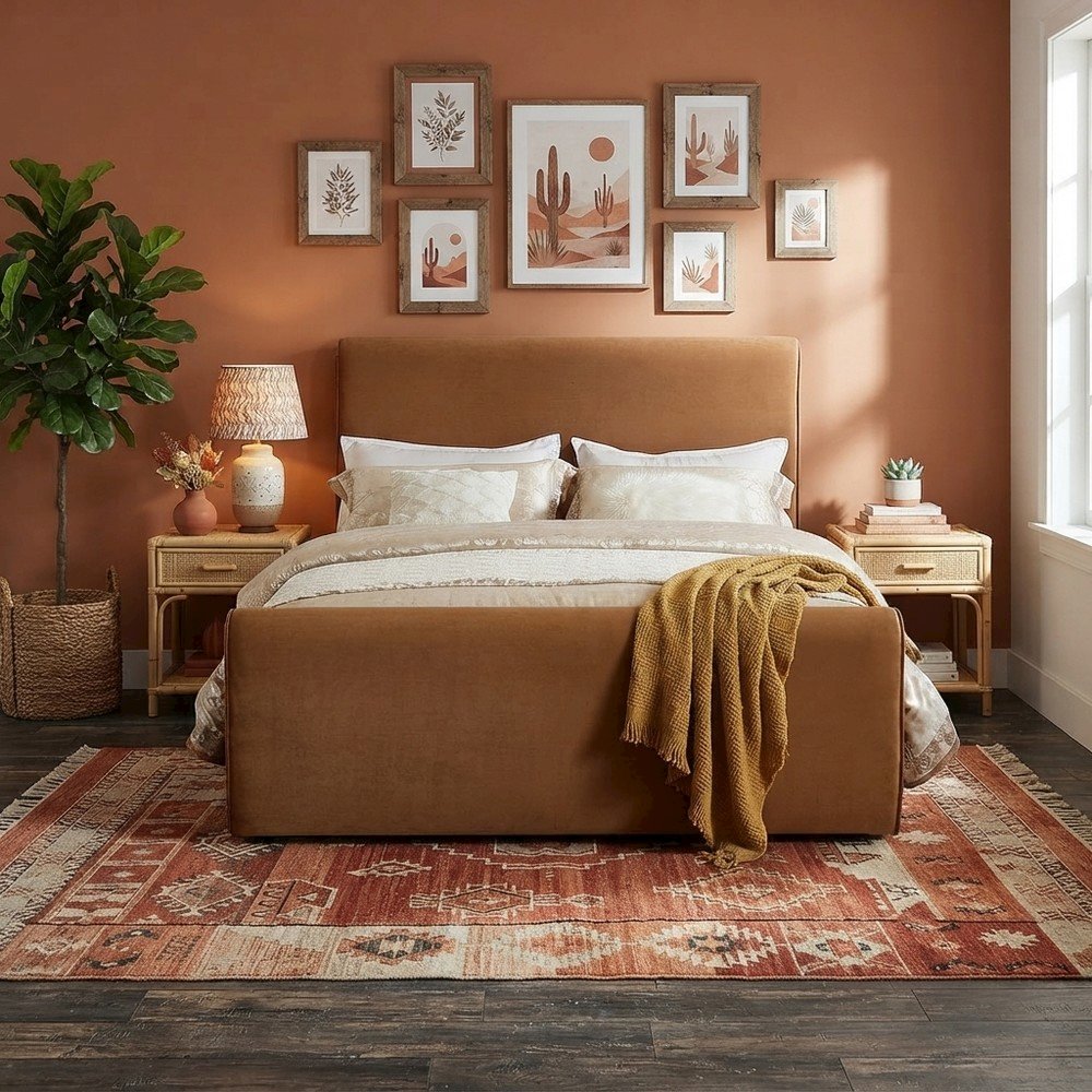 Sloan Velvet Upholstered Platform Bed with Panel Headboard, Saddle Velvet, Queen