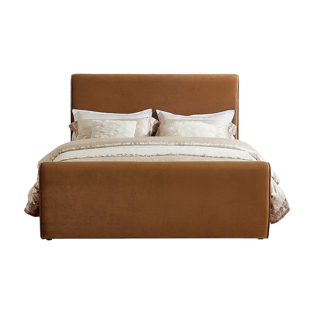 Sloan Velvet Upholstered Platform Bed with Panel Headboard, Saddle Velvet, Queen