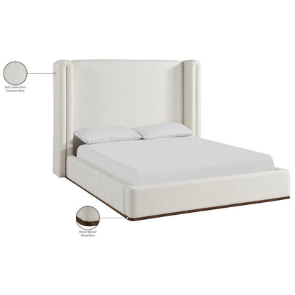 Solange Cream Linen Textured Fabric Upholstered Full Bed