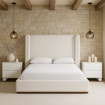 Solange Cream Linen Textured Fabric Upholstered Full Bed