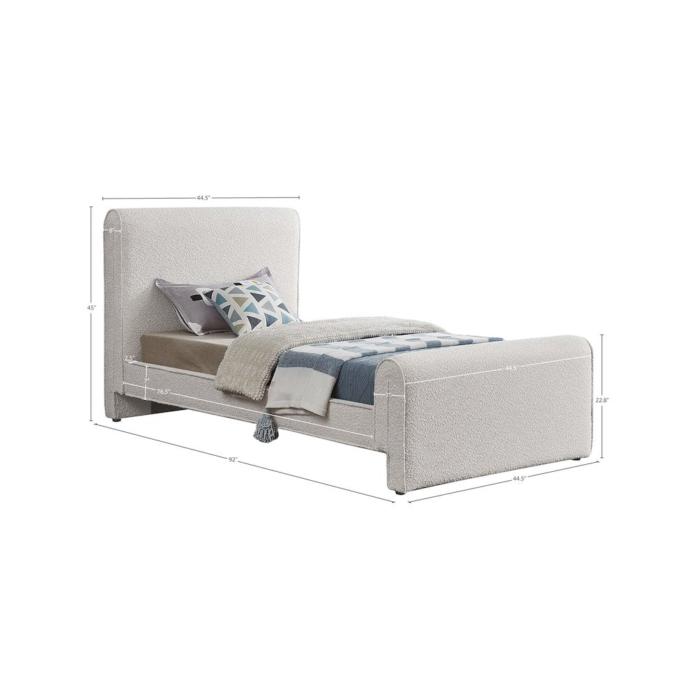 Stylus Cream Boucle Fabric Twin Bed