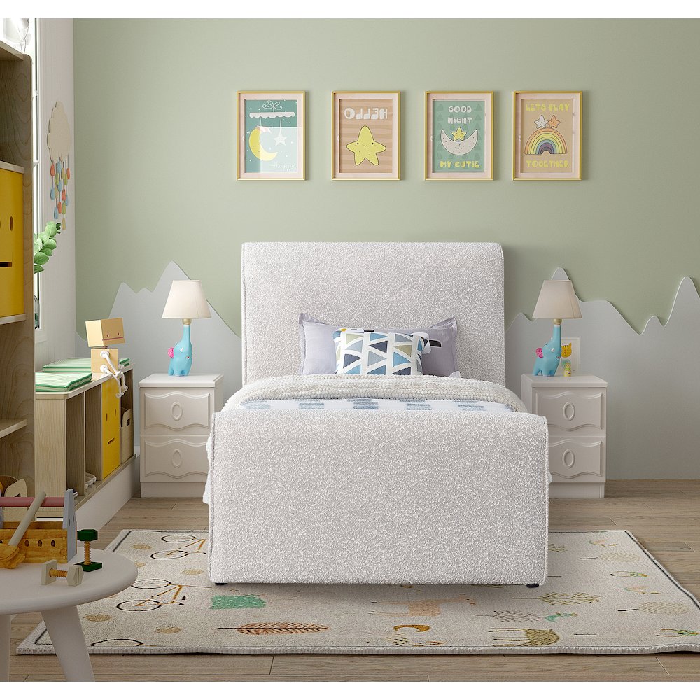 Stylus Cream Boucle Fabric Twin Bed