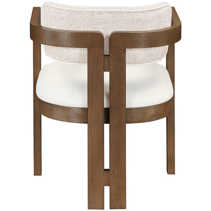 Ravina Beige Vegan Leather and Linen Fabric Upholstered Dining Chair, Set of 2