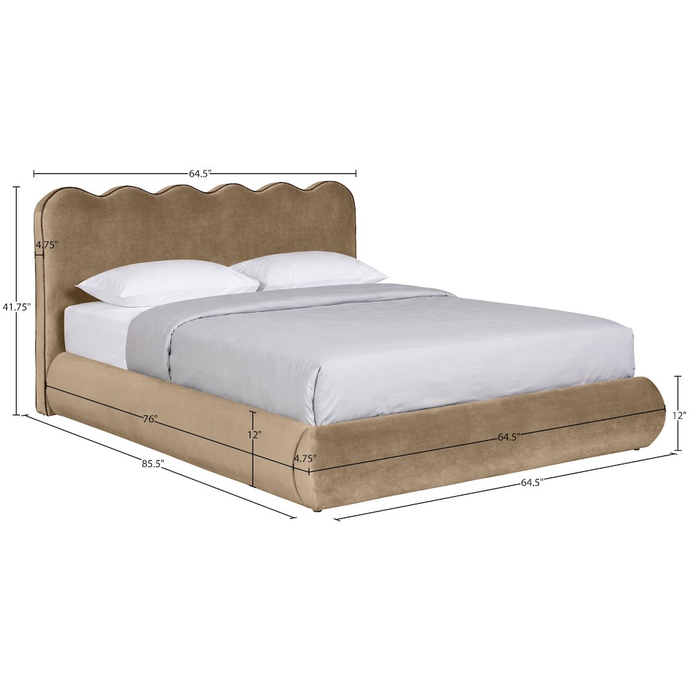Tempo Beige Velvet Upholstered Full Bed
