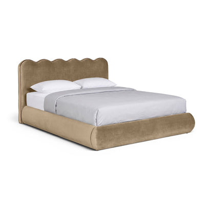 Tempo Beige Velvet Upholstered Full Bed
