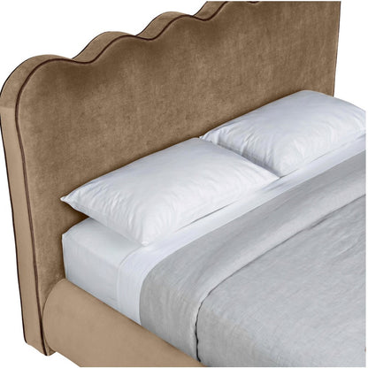 Tempo Beige Velvet Upholstered Full Bed