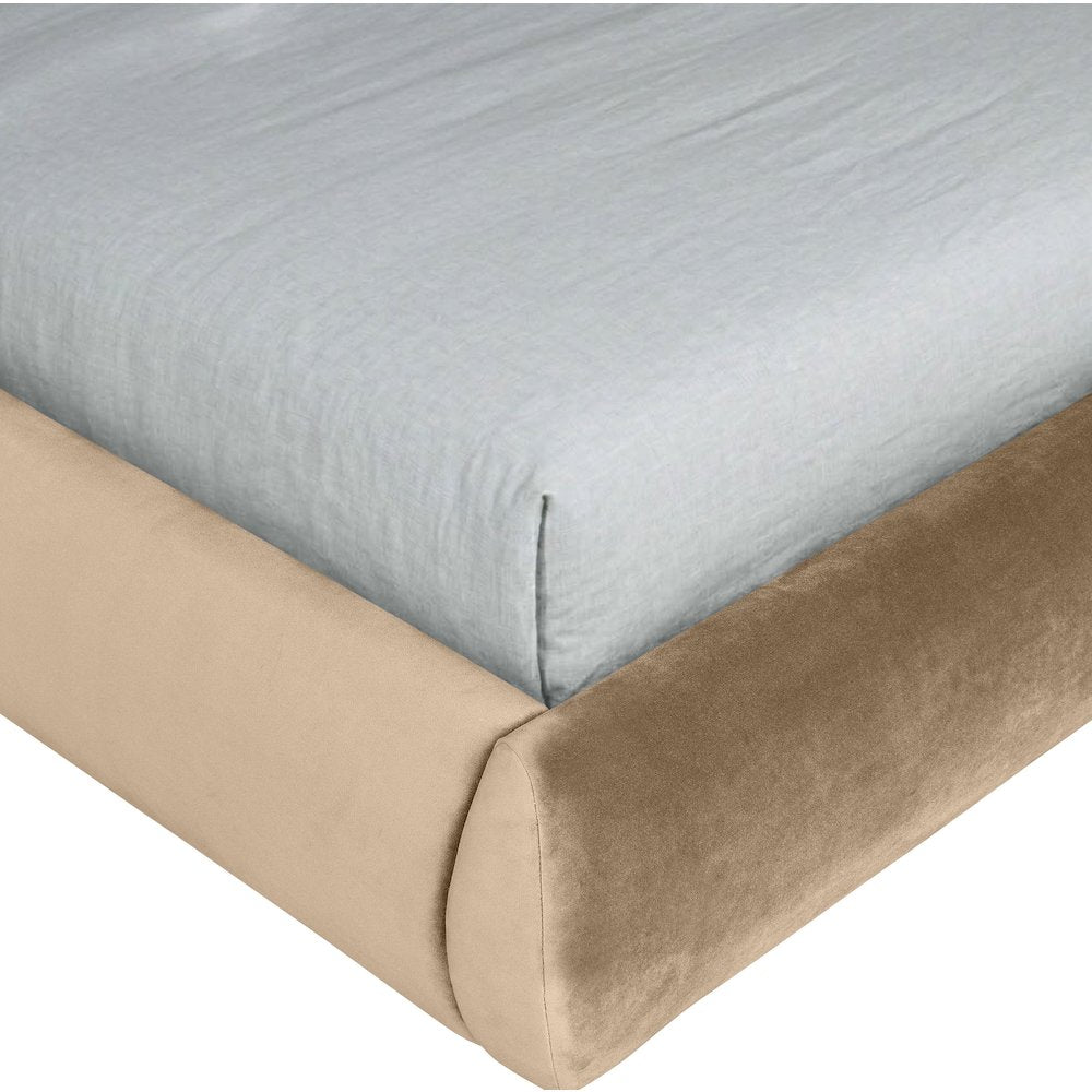 Tempo Beige Velvet Upholstered Full Bed