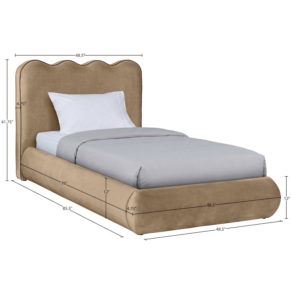 Tempo Beige Velvet Upholstered Twin Bed
