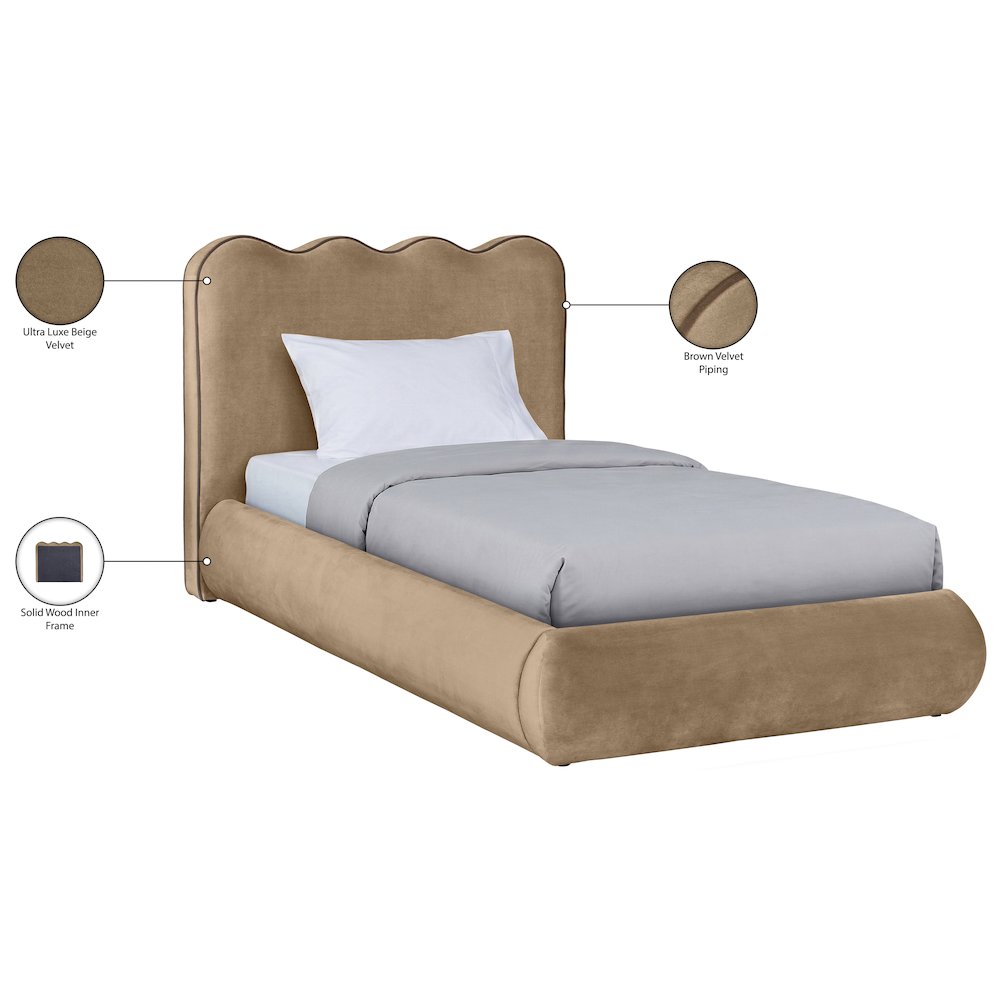 Tempo Beige Velvet Upholstered Twin Bed
