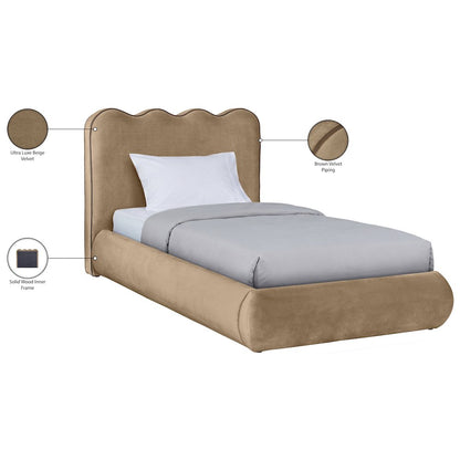 Tempo Beige Velvet Upholstered Twin Bed