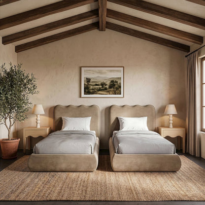 Tempo Beige Velvet Upholstered Twin Bed